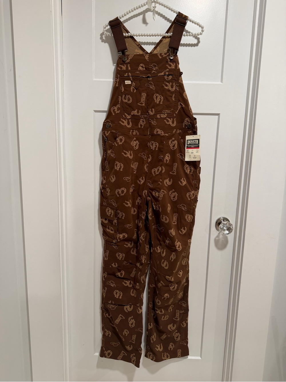 Duluth Trading Co Brown Printed Bib Overalls